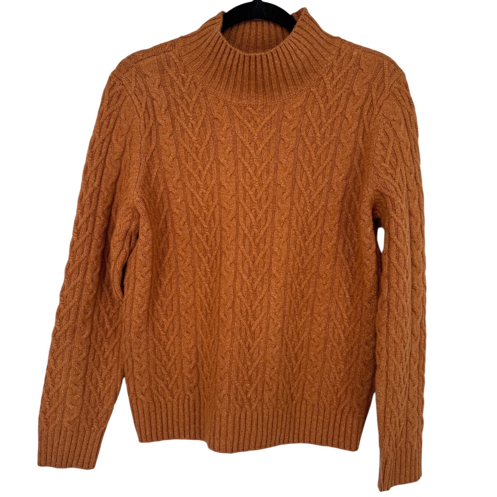 NWT ON 34TH Womens Mock Neck Cable Knit Sweater Orange Brown Size Medium Preppy
